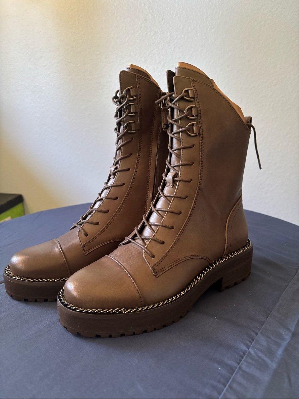Sam Edelman alpine green Lace-Up Combat Boots with Chain Trim